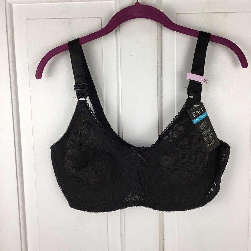 Bali Smoothing Underwire Bra 3432 Black Lace Unlined Size 40D NWT